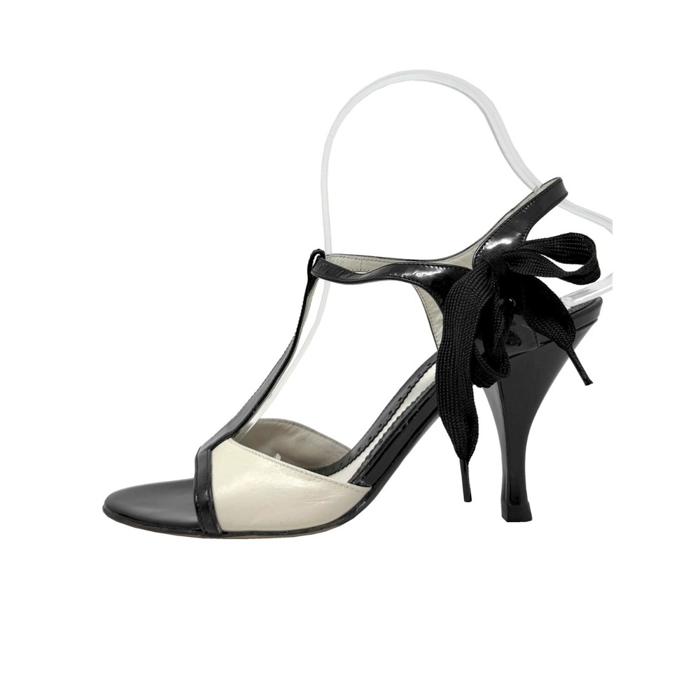 Yves Saint Laurent YSL Rive Gauche Tom Ford Black Cream T-Strap Bow Sandals 37